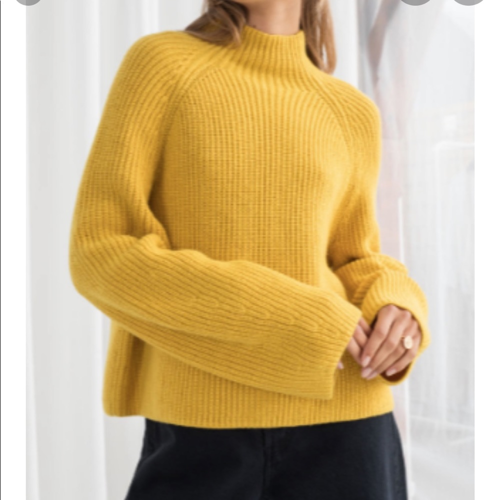 Yellow Bell-sleeved Mock Neck Sweater